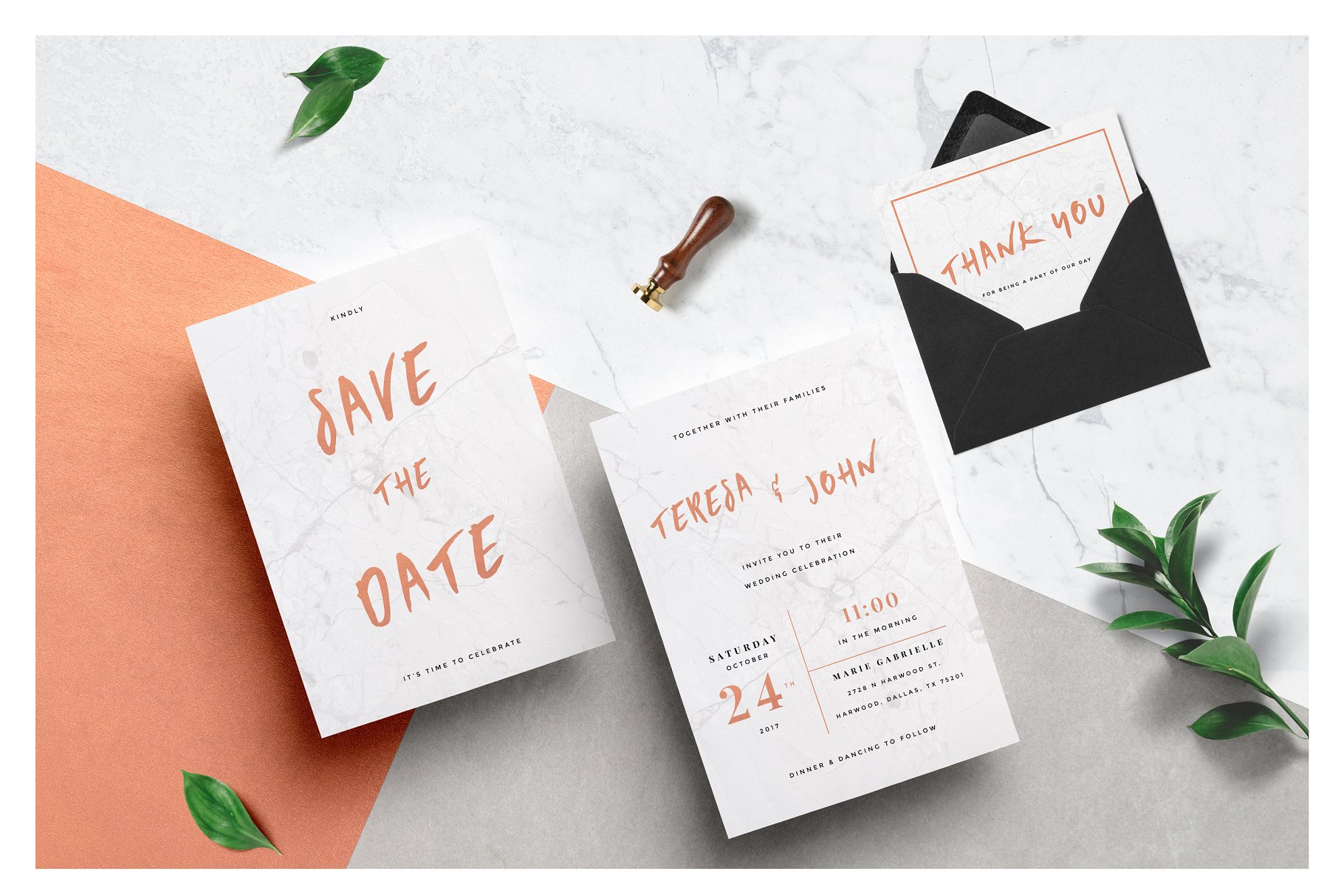 精致简约大理石背景婚礼设计物料模板 Minimal Marble Wedding Collection插图(1)