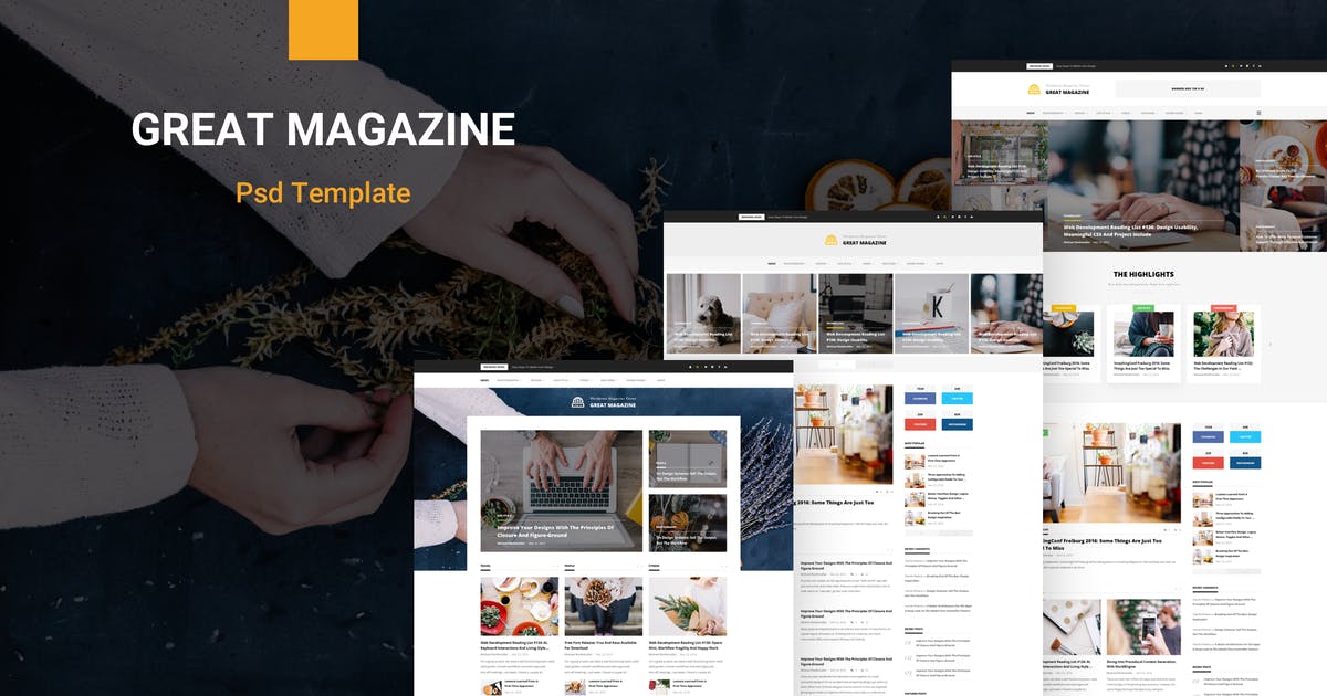 杂志主题网站设计PSD模板素材 Great Magazine – Magazine Psd Template插图