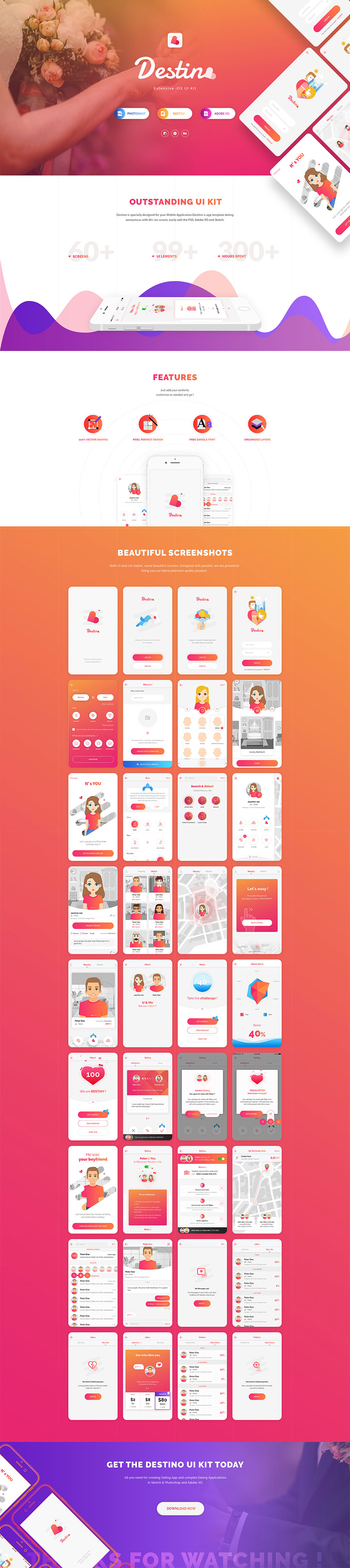 一套特别的浪漫的用于约会的创意APP UI KITS下载[PSD,XD,Sketch]插图