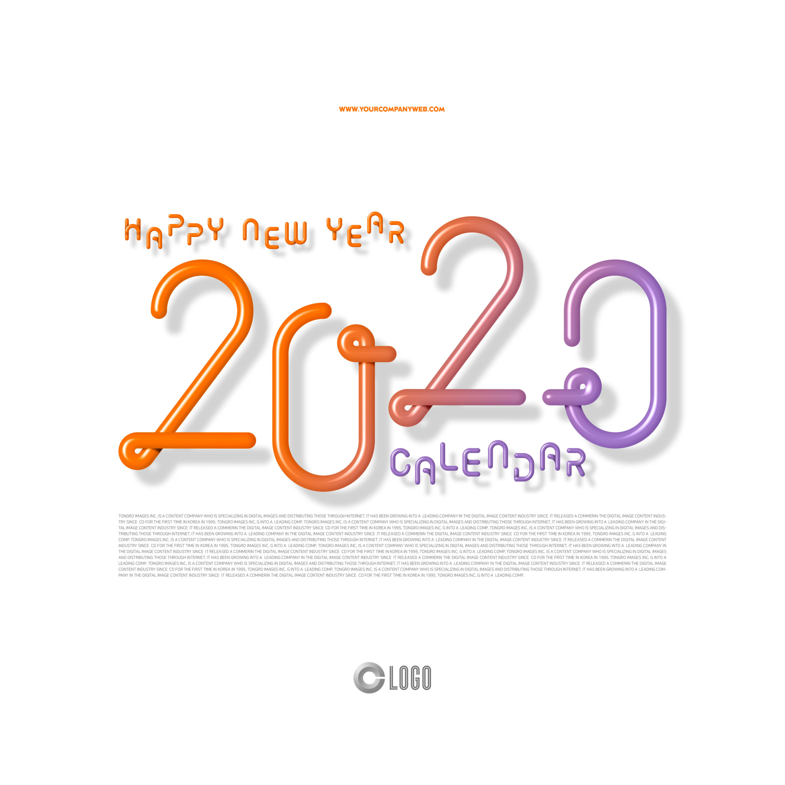 扭气球3D效果2020字体新年海报设计素材插图