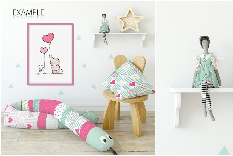 儿童室内织物样机模板 KIDS Interior Fabric Mockup Pack – 1插图(11)