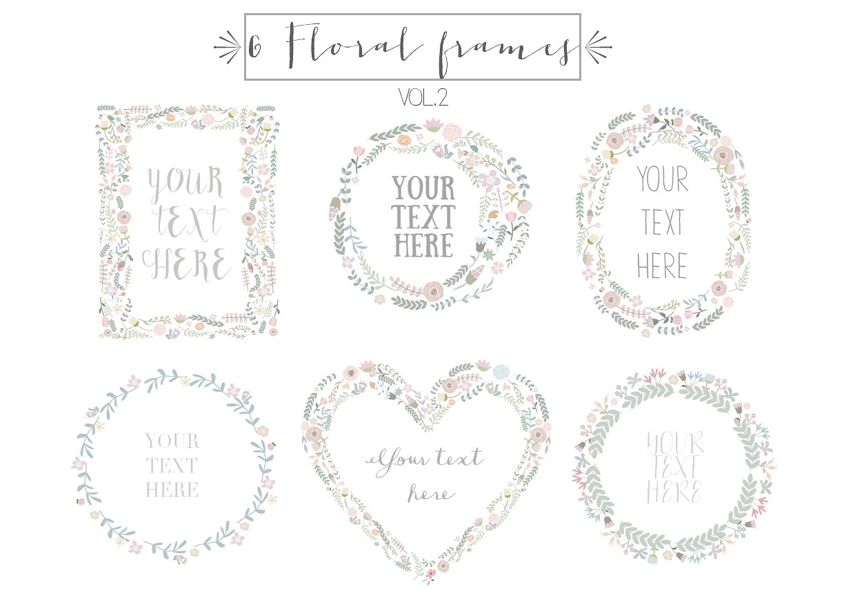 6款花卉花框剪贴画 6 Floral frames clipart, vol.2插图