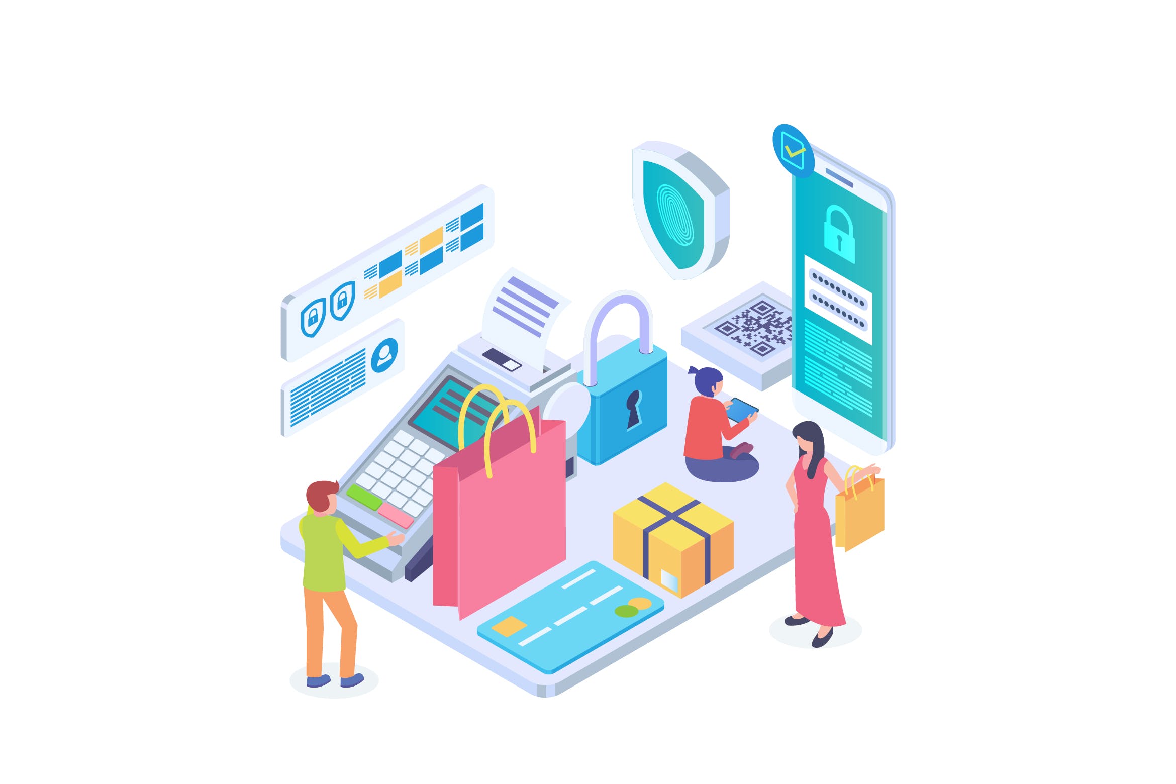 支付安全主题等距矢量插画 Payment Security Isometric Vector插图