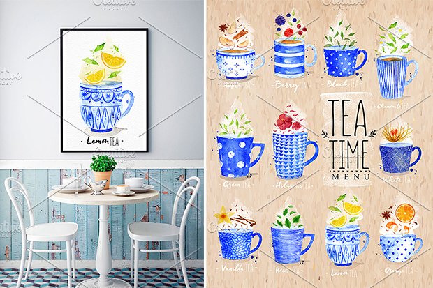 美丽如诗现代茶饮水彩菜单 Watercolor Tea Menu插图(6)