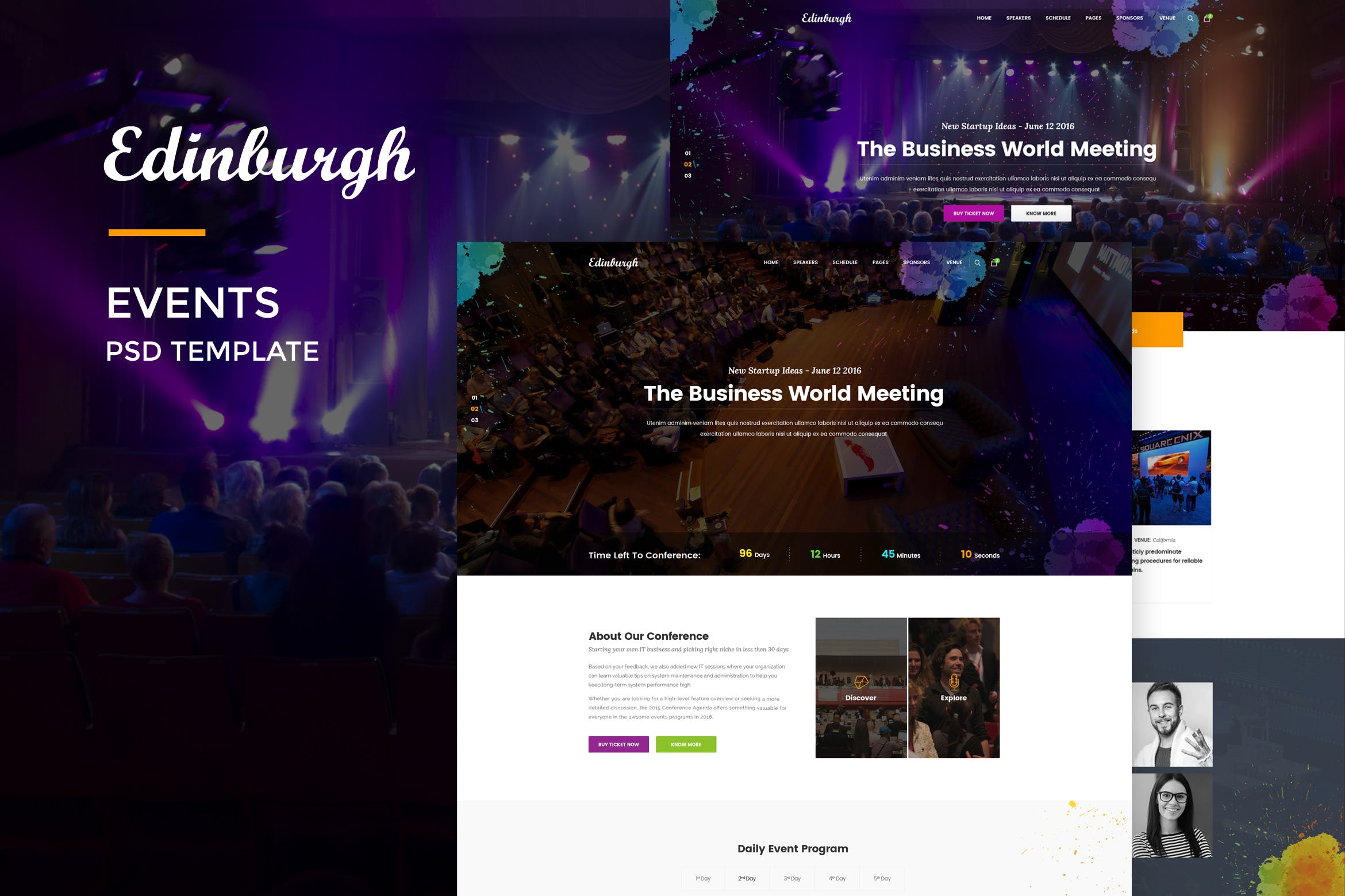 大型活动/会议/讲座主题网站设计PSD模板 Edinburgh : Events Web Template插图