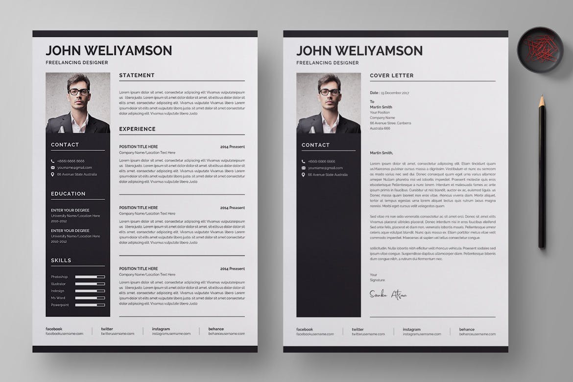 自由设计师简约专业电子简历模板 Professional and Clean Resume Template插图(1)