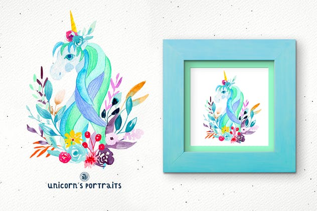 创意独角兽动物肖像水彩插画 Unicorn’s Portraits插图(5)