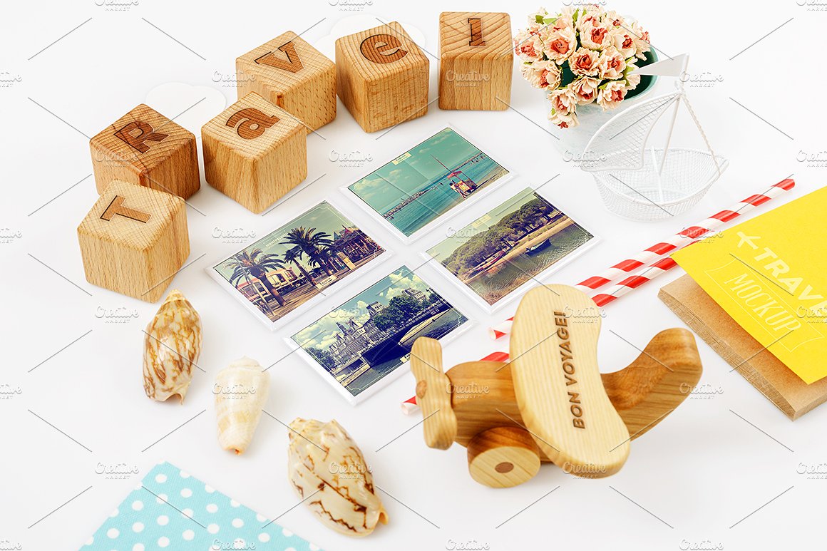 旅行主题照片卡样机 Travel Theme Styled Mockup插图(2)
