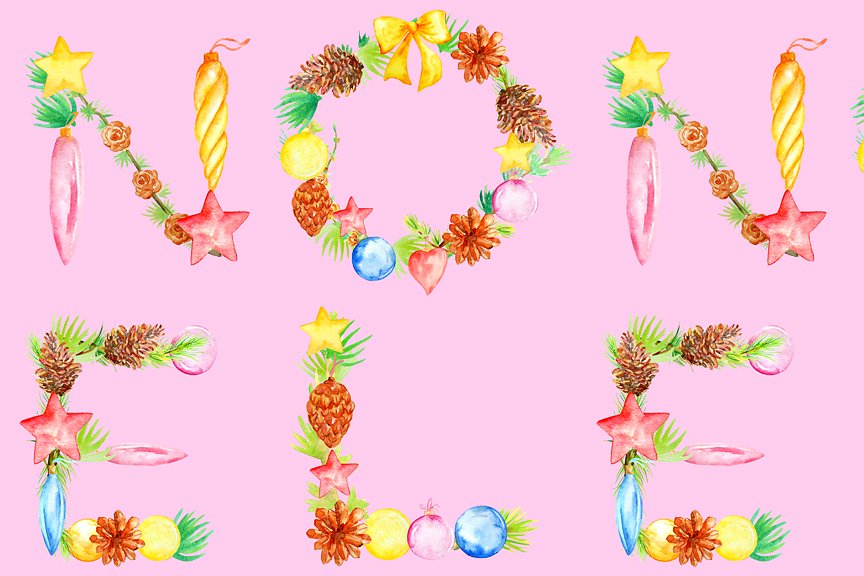圣诞节主题水彩图案花纹素材 Watercolor Christmas Pattern Pink插图(4)