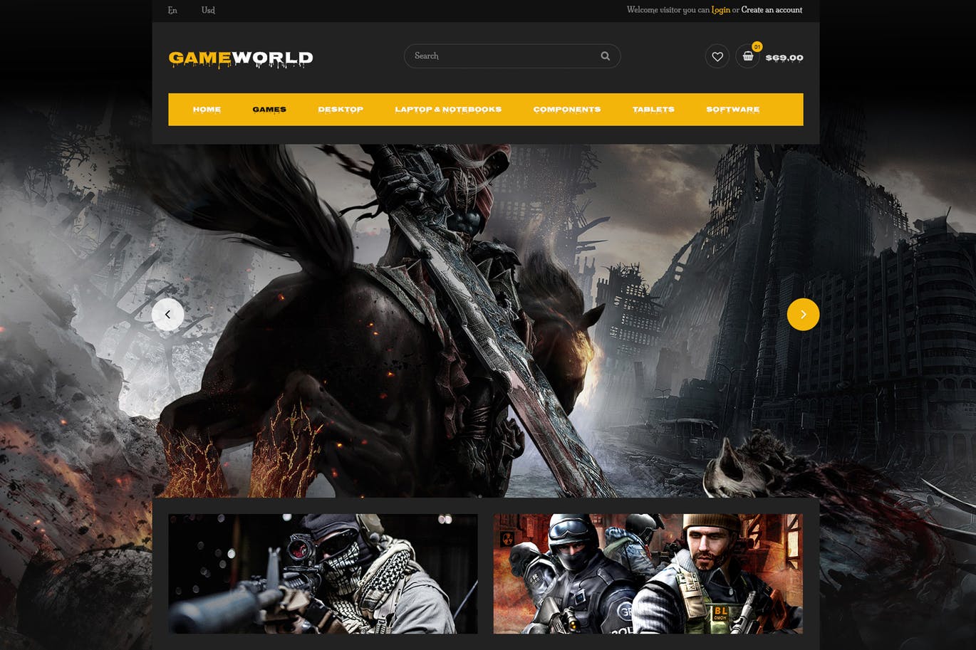 游戏主题网站首页设计PSD模板 Gameword – Homepage Template插图