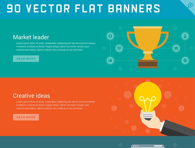 90个网站标题推广横幅模板和平面图标设计 90 Flat website banners templates插图(3)