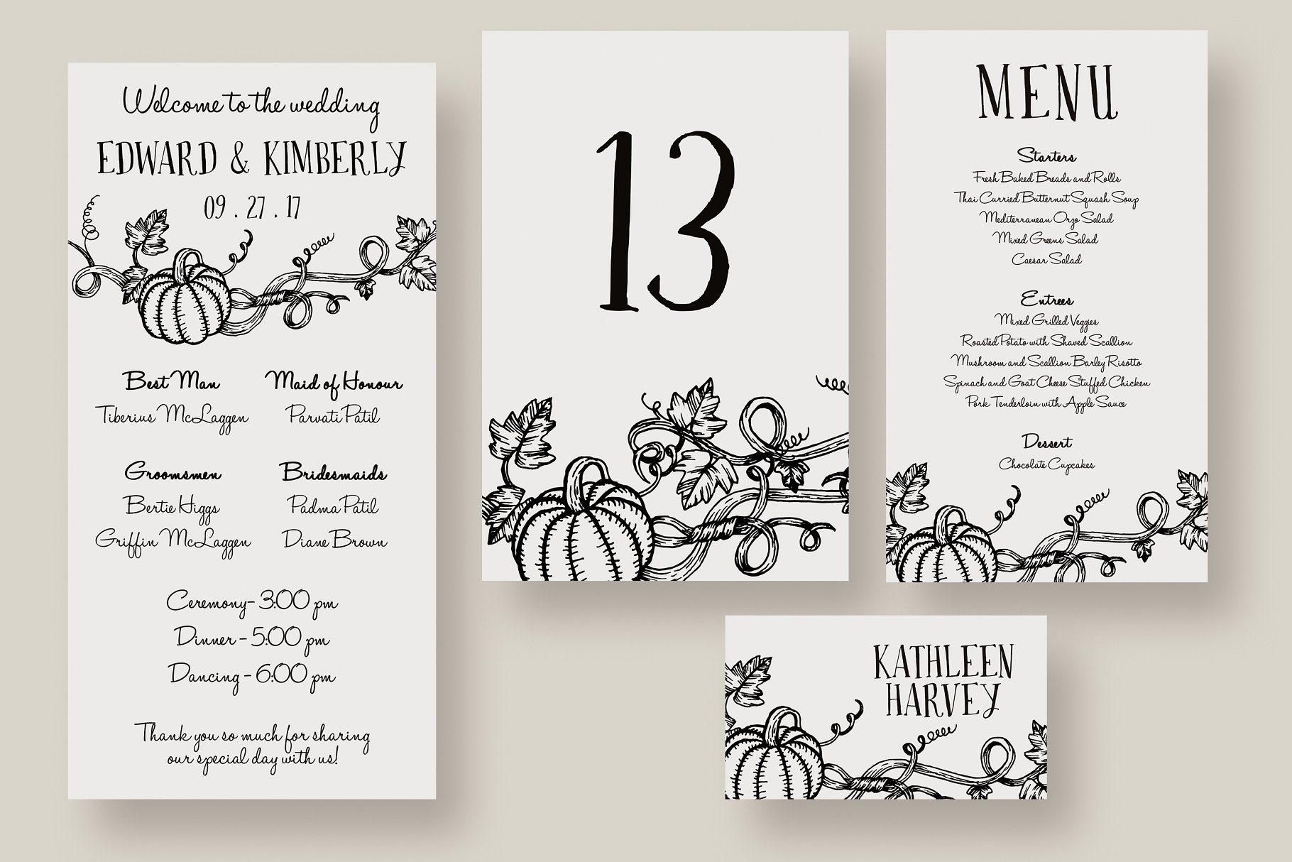 万圣节南瓜婚礼邀请函模板套装 Halloween Pumpkin Wedding Suite插图(3)