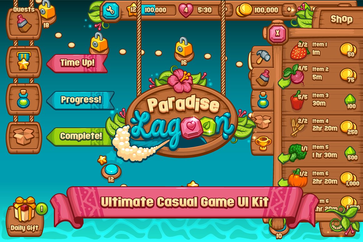 类消消乐休闲游戏应用 UI 套件 Ultimate Casual Game UI Kit插图