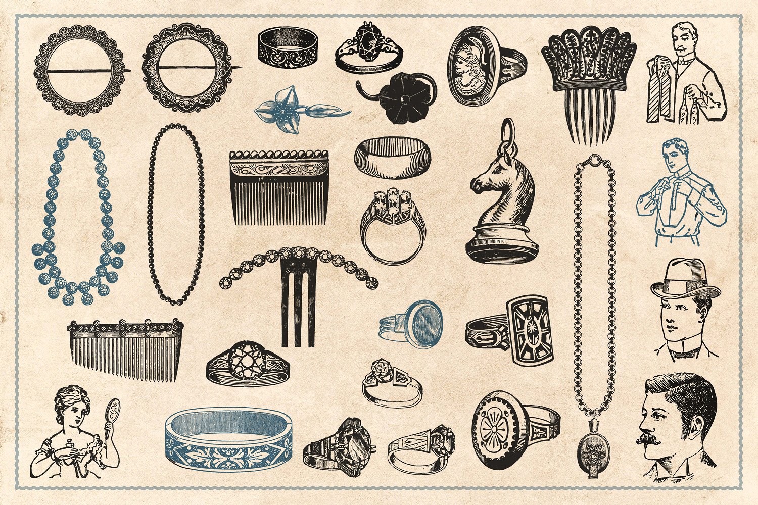 200个复古版画和男女时尚服饰的手绘插图插图(9)