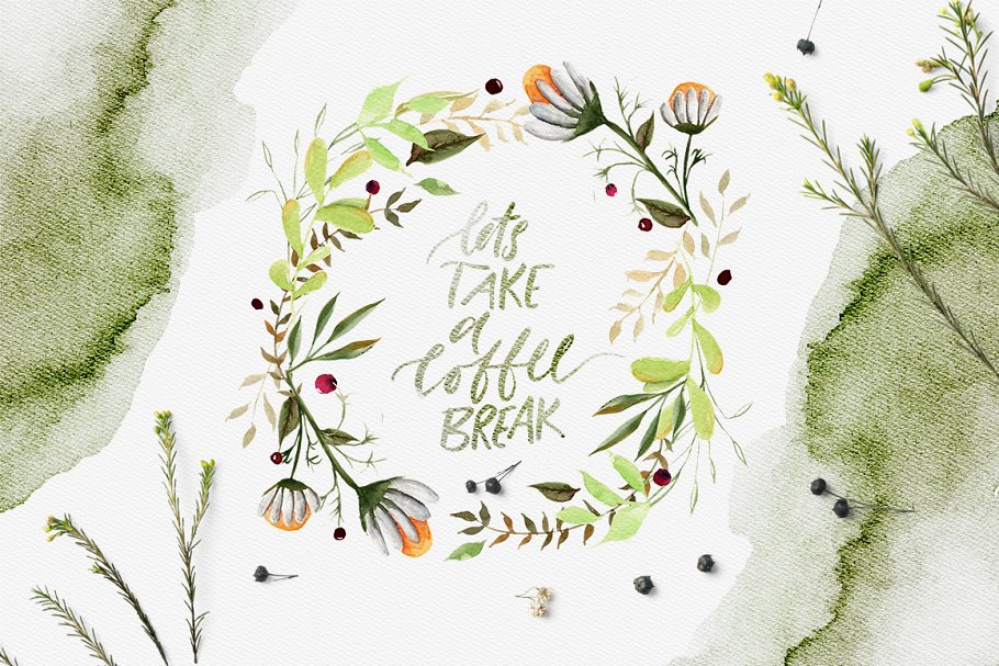 水彩花卉剪贴画合集[对象、花环&纹理] Falling Watercolor Clipart Bundle插图(2)