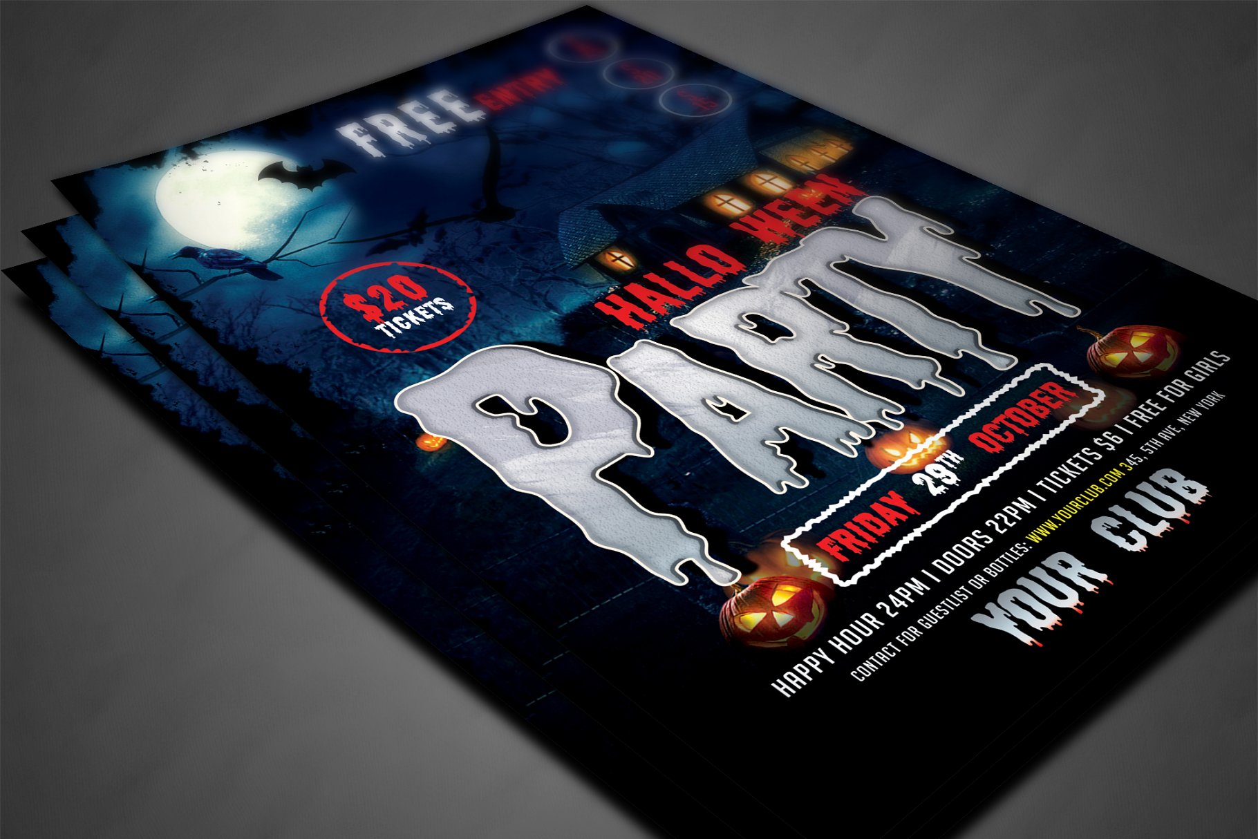 万圣节恐怖派对推广传单模板 Halloween Flyer插图(2)