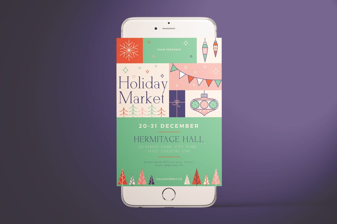 节假日主题活动海报传单素材库精选PSD模板 Holiday Market Flyer插图(4)