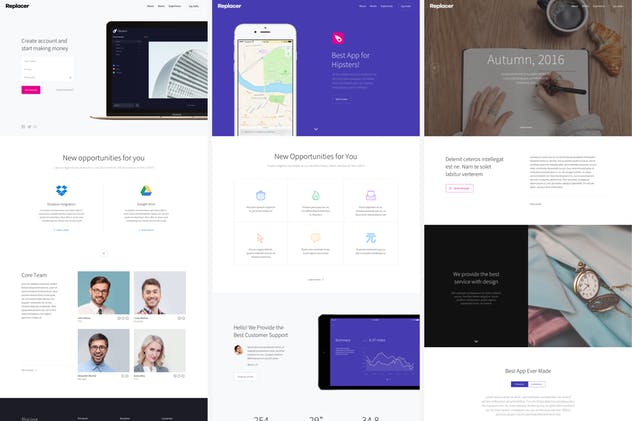 现代风格企业商务专业网站PSD&SKETCH模板 Replacer UI Kit插图(1)