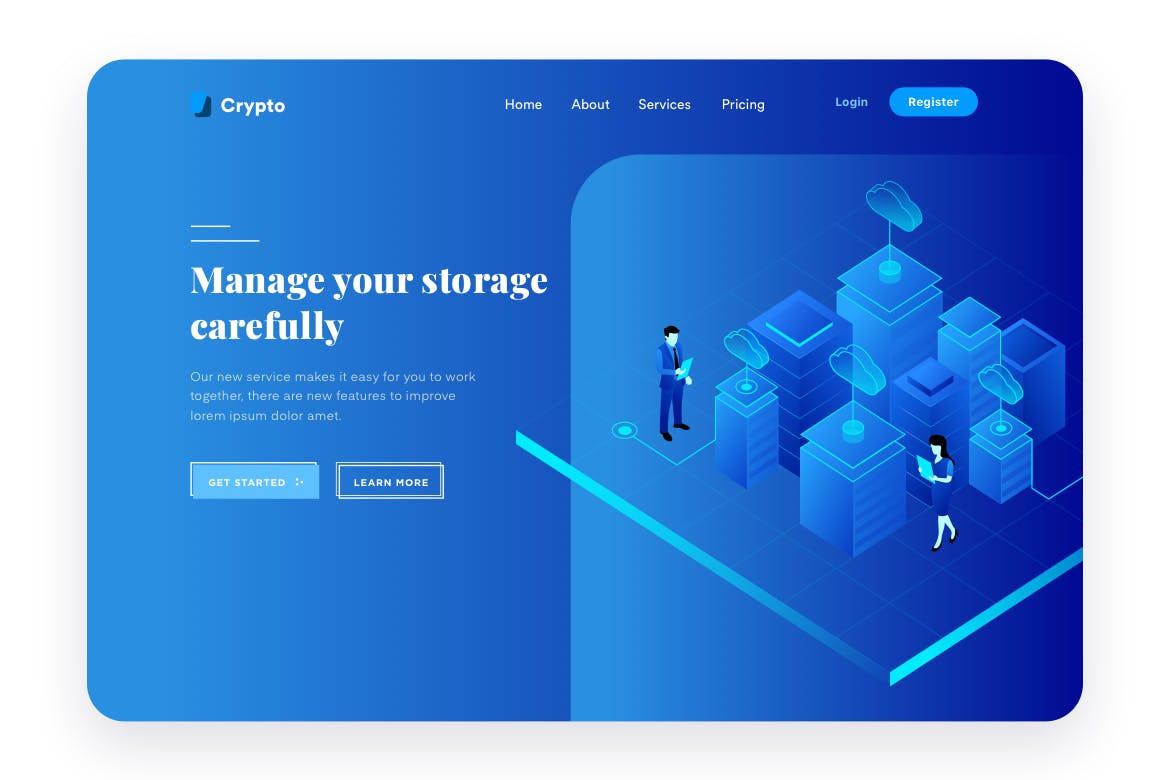 数据存储概念主题网站设计矢量插画 Data Storage Management Desktop Header插图(1)