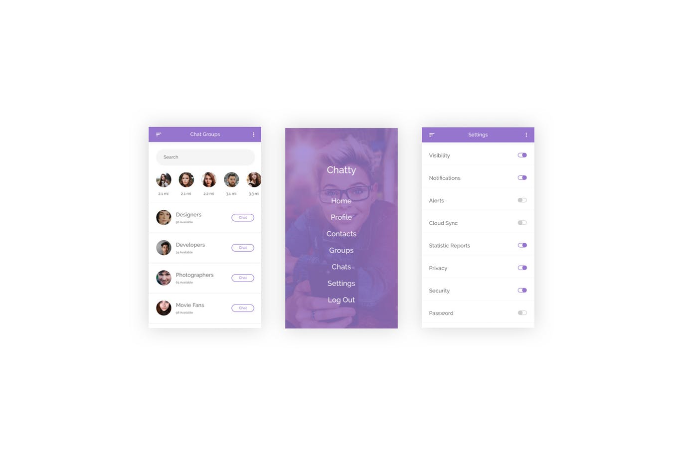 社交聊天&分享APP应用UI设计素材库精选套件 Chatty – Chatting & Sharing App -Adobe Illustrator插图(10)