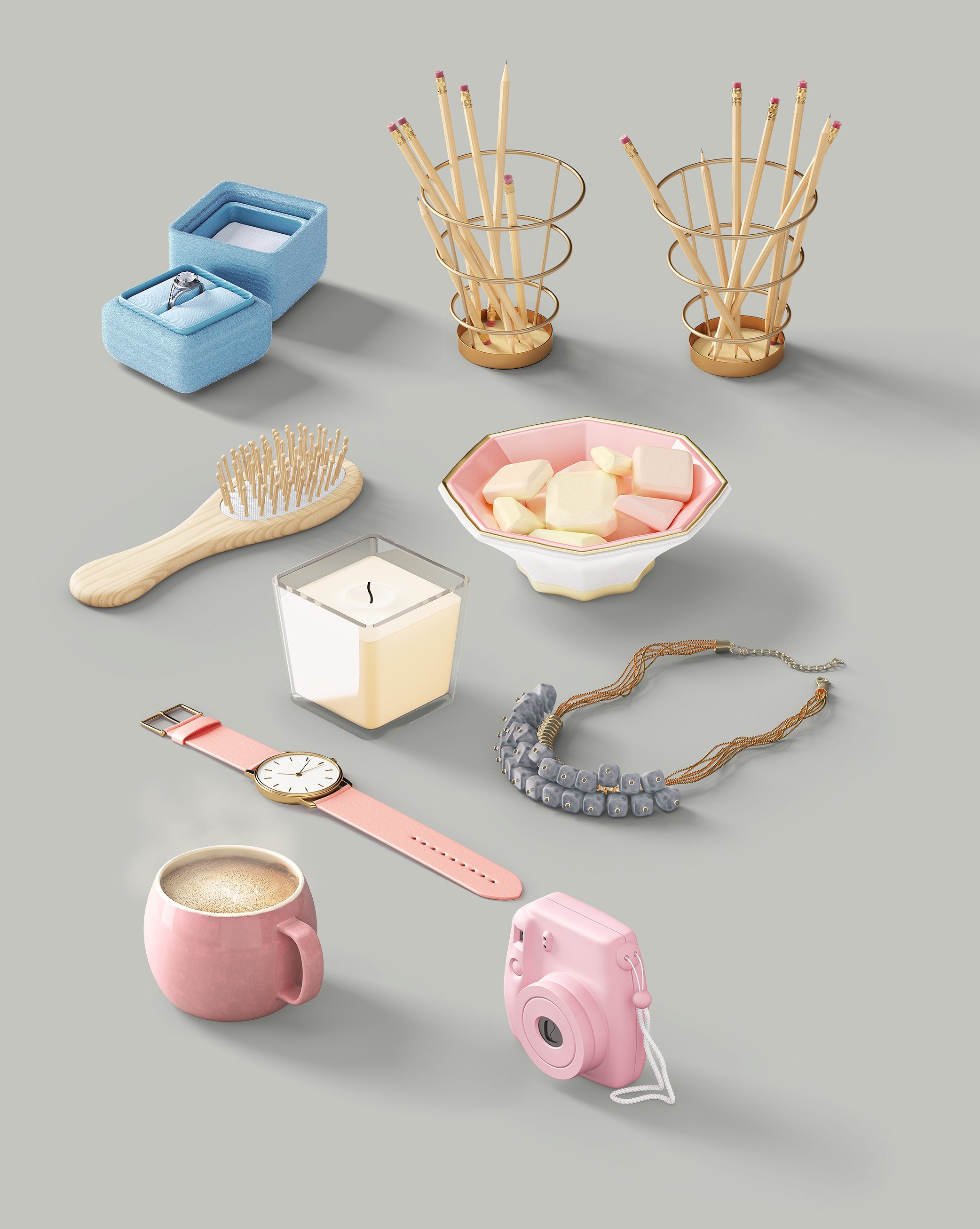 8.3GB超容量女性小物样机素材 Girly Stationery Mockup Creator（高清实物元素+场景样机）插图(31)