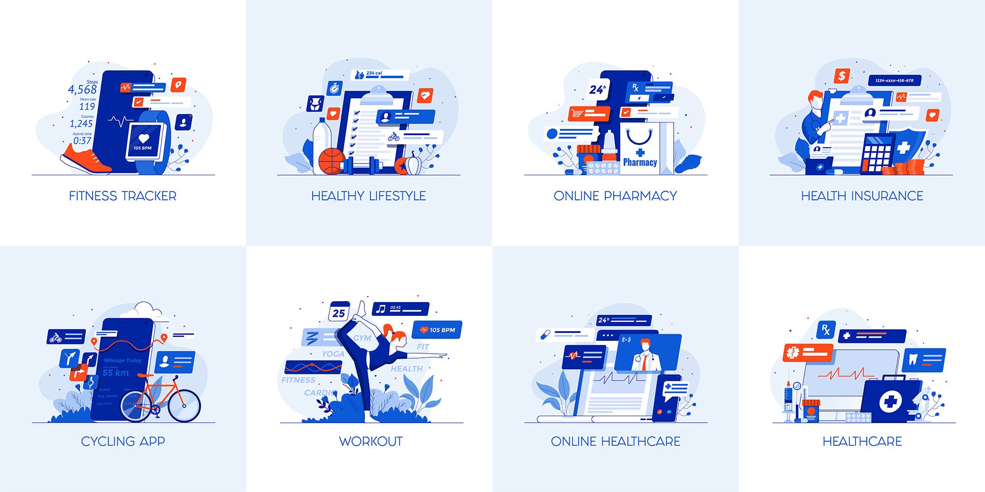 40套现代公寓扁平设计风格概念插画 Set of 40 Modern Flat Design Concepts插图(4)