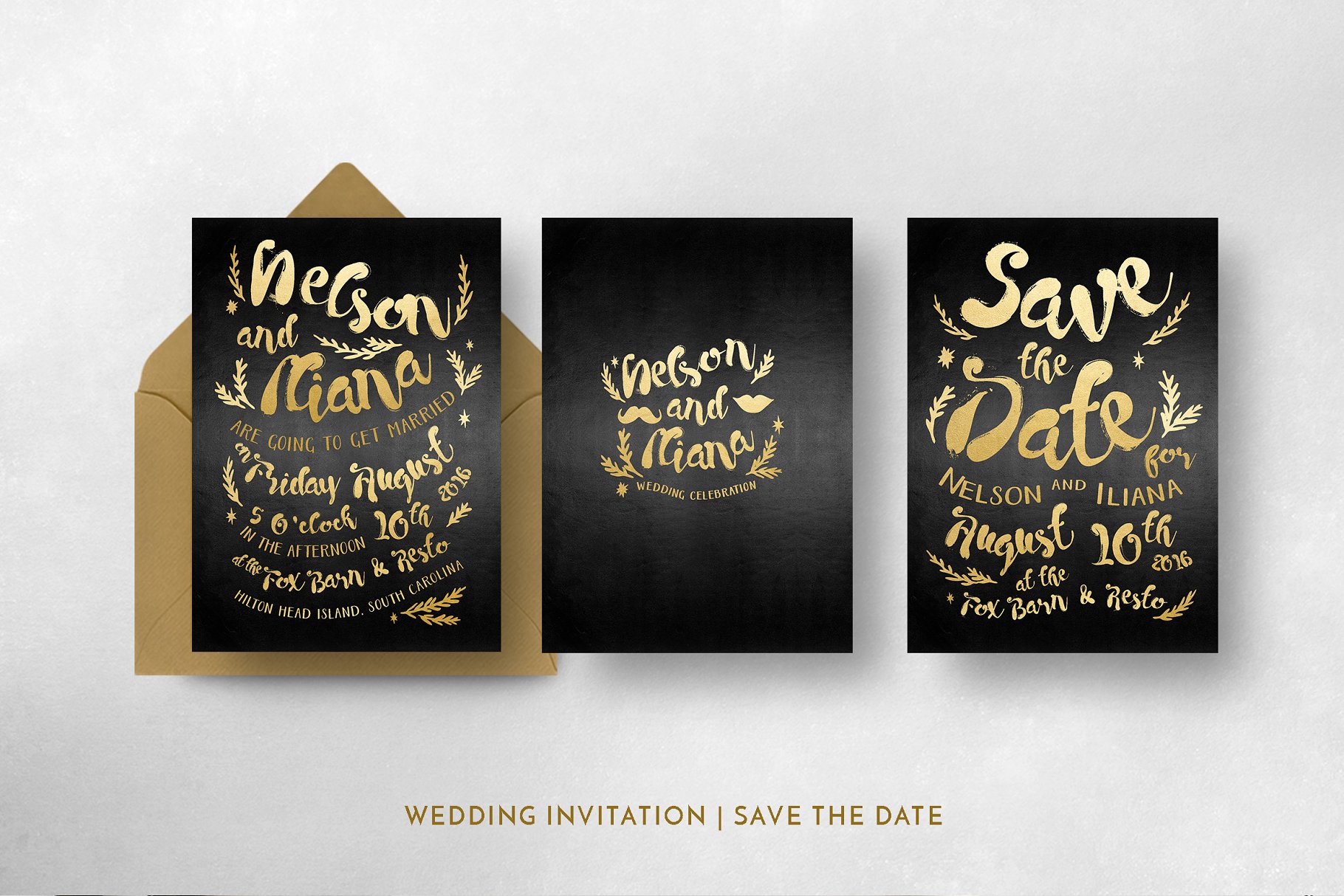 黑金嬉皮士婚礼设计套装 Black & Gold Hipster Wedding Suite插图(4)