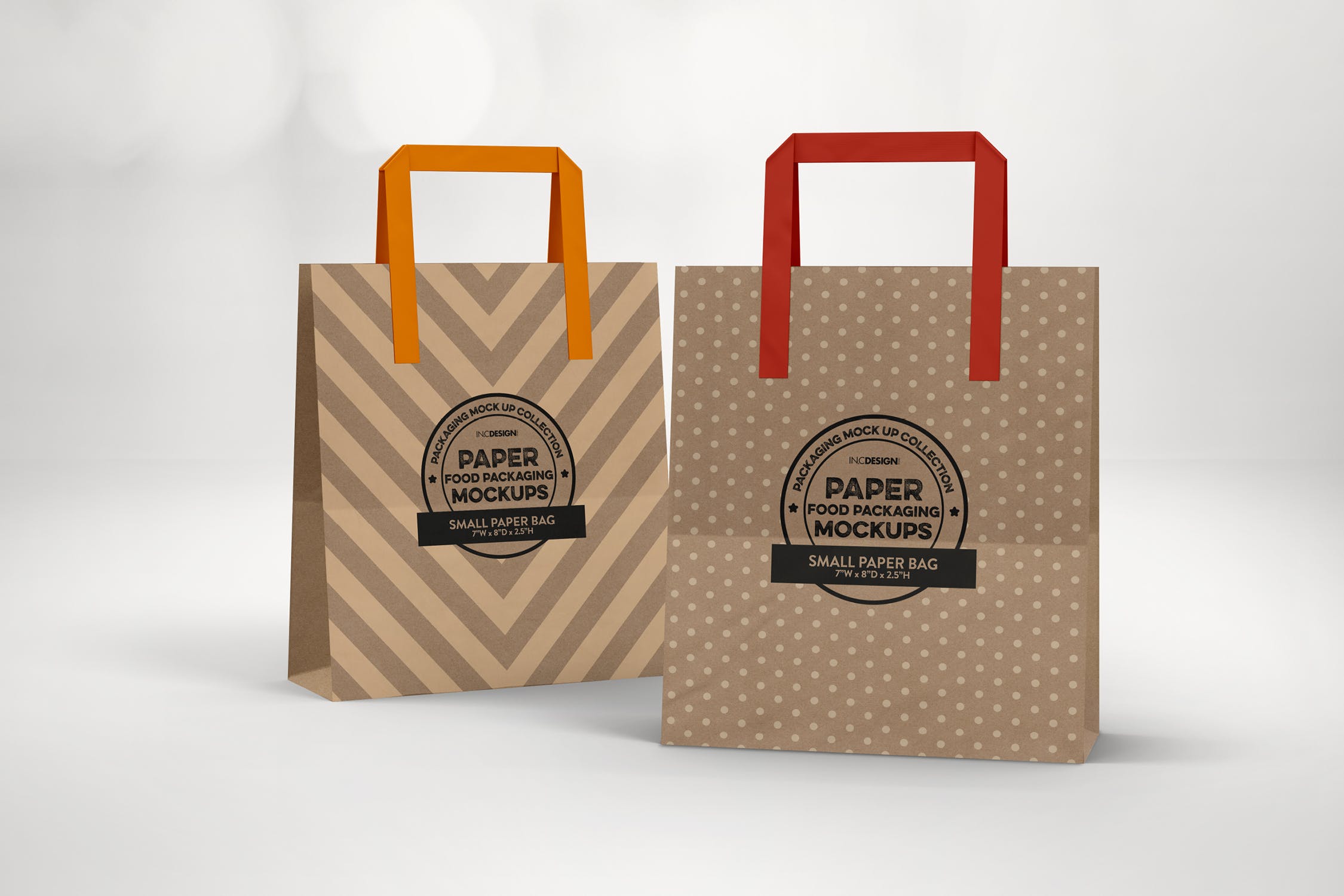 购物纸袋外观设计效果预览素材库精选 Small Bags with Flat Handles Packaging Mockup插图(2)