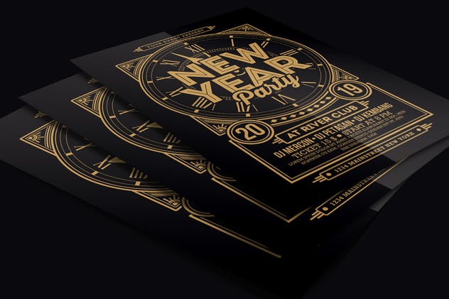 2019新年主题黑金设计风格海报设计模板 New Year Party 2019插图(3)