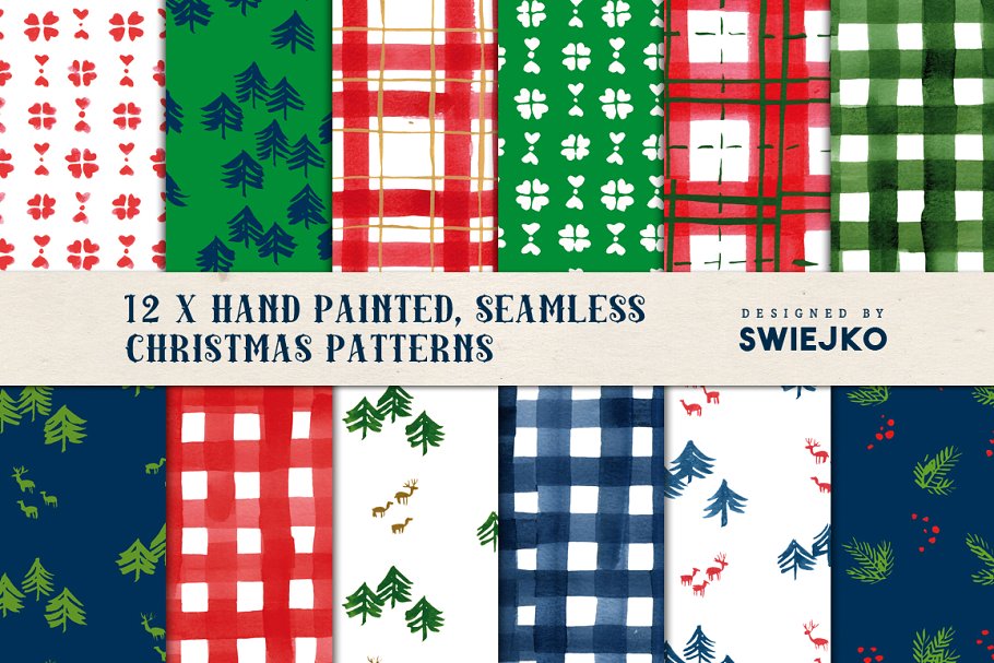圣诞主题图案无缝纹理 Christmas seamless patterns插图