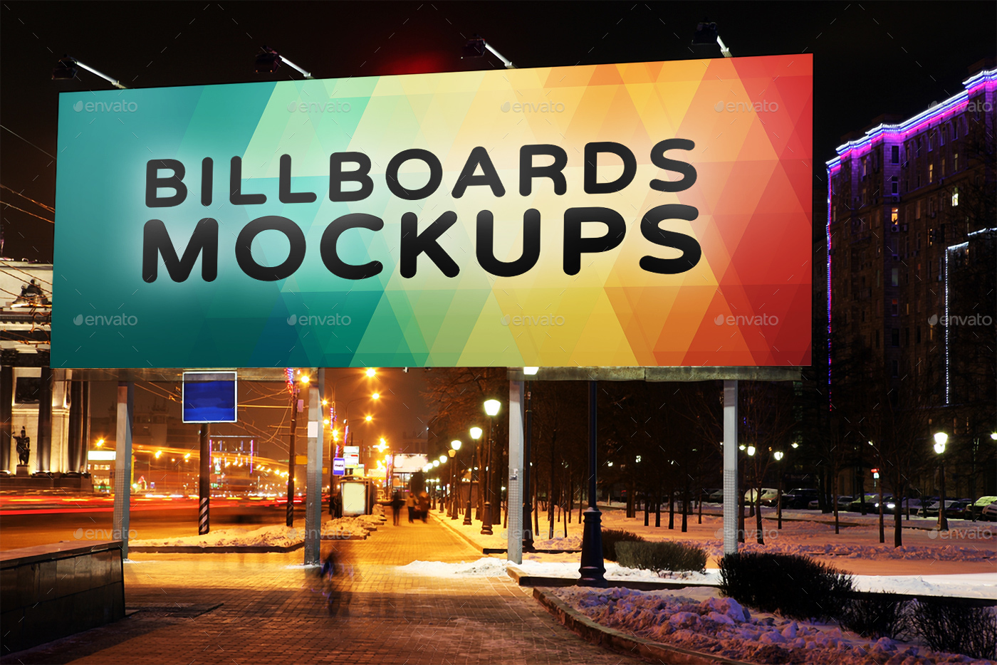 夜间广告牌展示样机模版 Billboards Mockups at Night Vol.1插图(3)