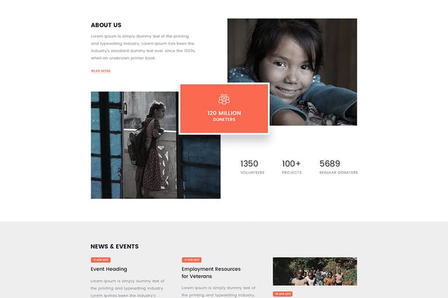 非营利组织慈善基金网站PSD模板 Charity and Donation Fund Volunteer NGO Template插图(2)