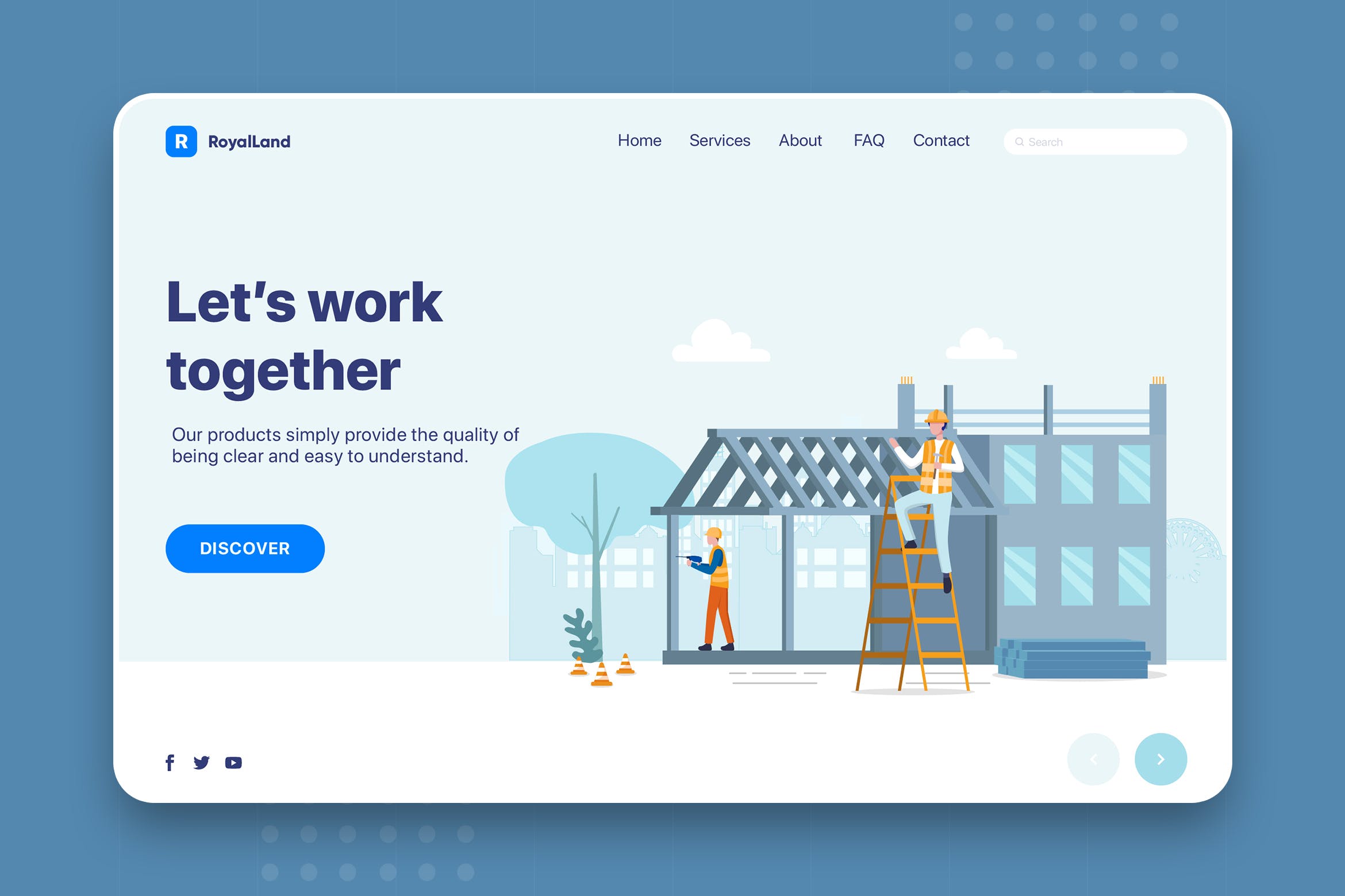 建筑主题网站设计现场施工场景矢量插画素材 RoyalLand – Construction Web Header Template插图