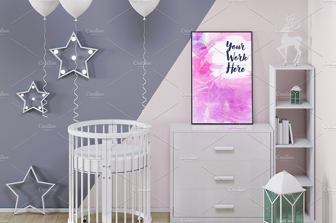10款孩子室内海报框架展示模型集合下载Poster frame mockup in child room[psd]插图(3)