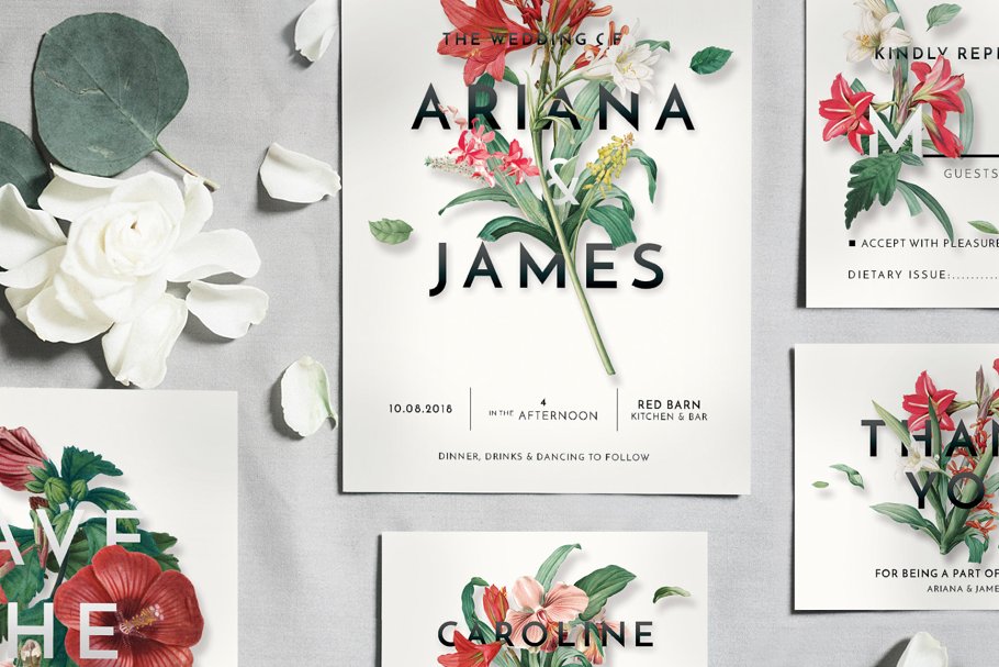 现代古典花卉婚礼设计物料模板 Modern Vintage Floral Wedding Suite插图(4)