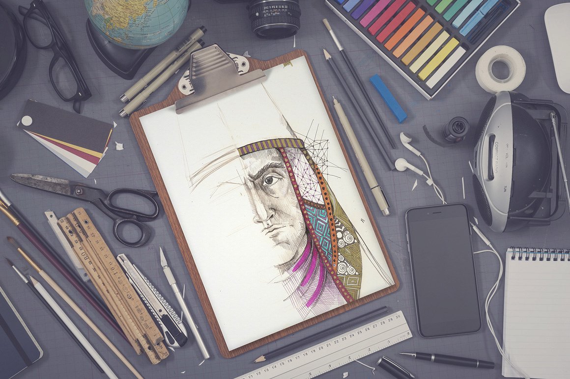 写生素描绘画作品展示样机 Sketchbook mock up set插图(1)