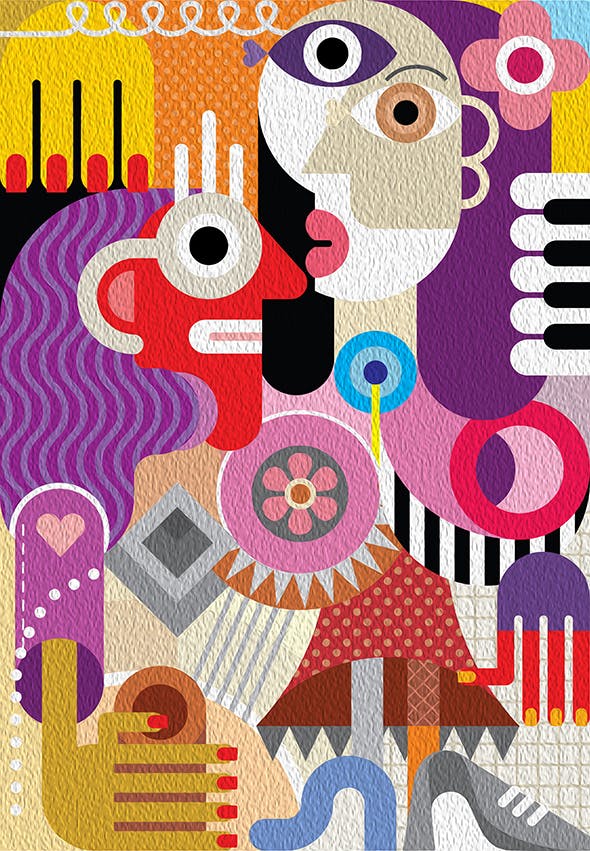 创意女性肖像抽象矢量插画素材库精选素材 Two Women Portrait vector illustration插图(2)