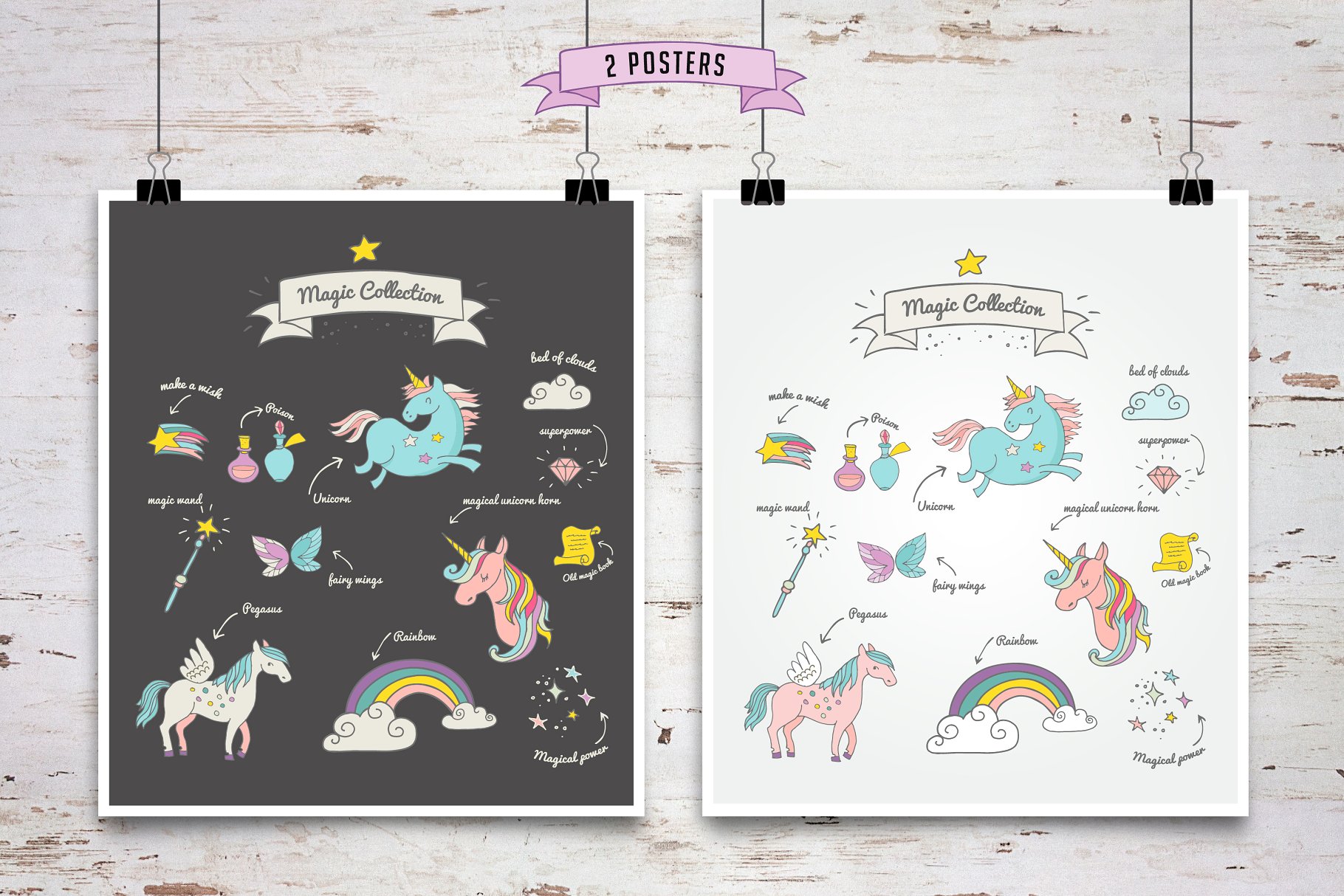 手绘魔法独角兽插图元素 Magic Unicorns collection插图(2)