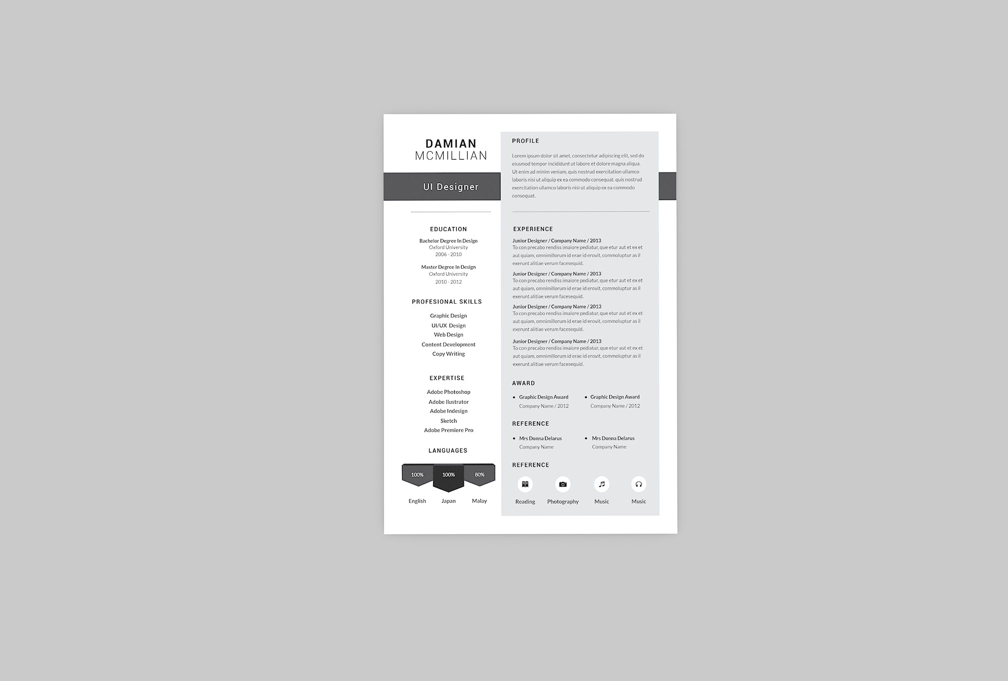 UI/UX交互设计师简历模板 Damian UI Resume Designer插图(2)