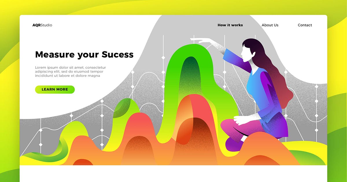 彩色曲线图概念插画网站Banner&登陆页设计模板插图