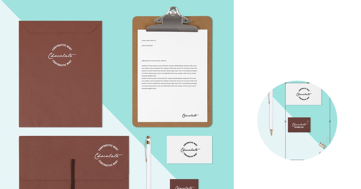 薄荷巧克力色品牌VI标识设计效果图素材库精选模板 Mint Chocolate Identity Branding Mock Up插图