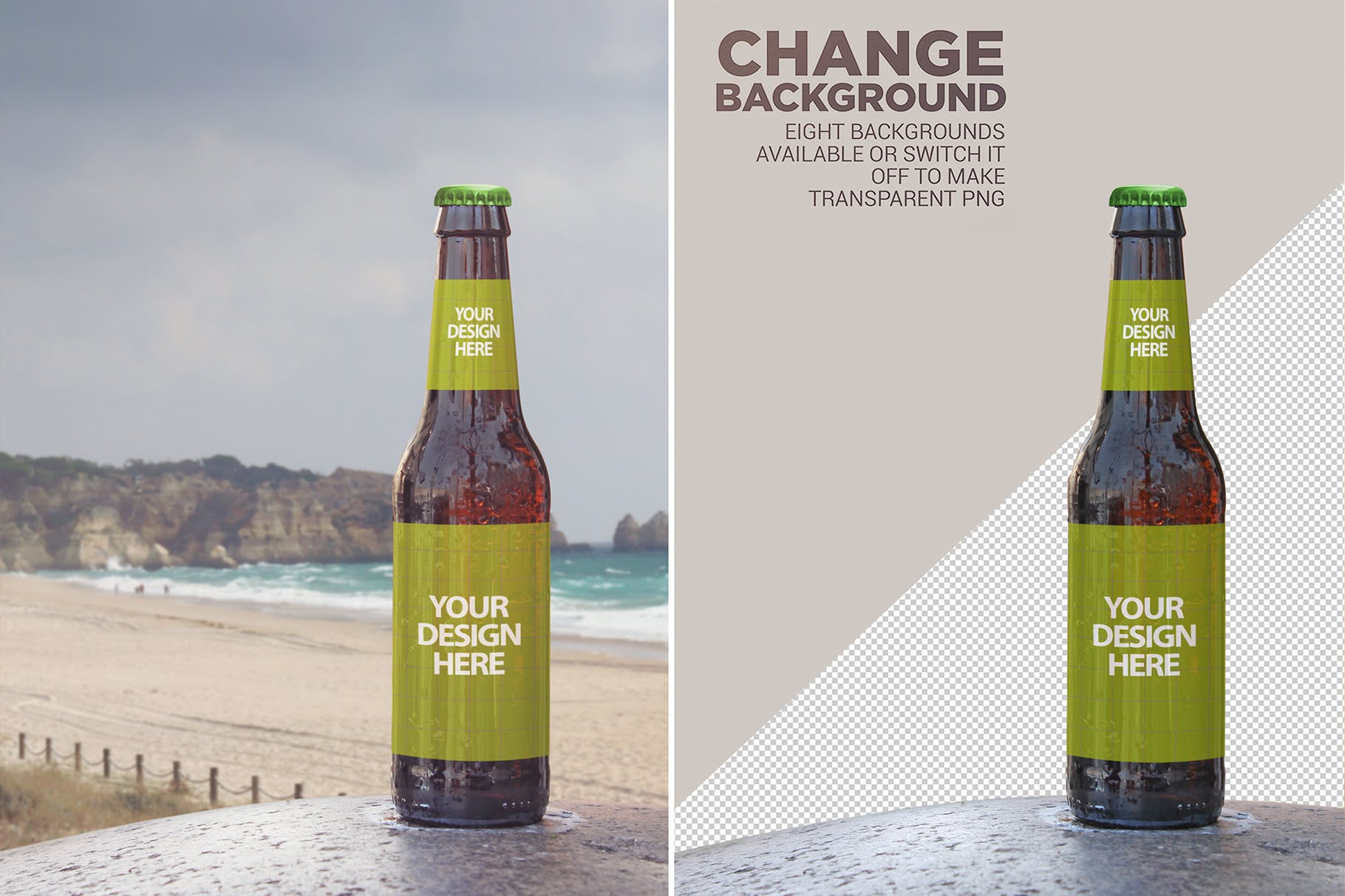 背景虚化场景啤酒瓶设计效果图素材库精选 Vertical Beer Mockup插图(4)