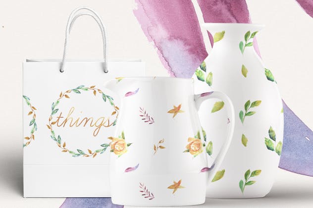 水彩手工设计花卉图案合集 Watercolor Handmade Design Bundle插图(1)