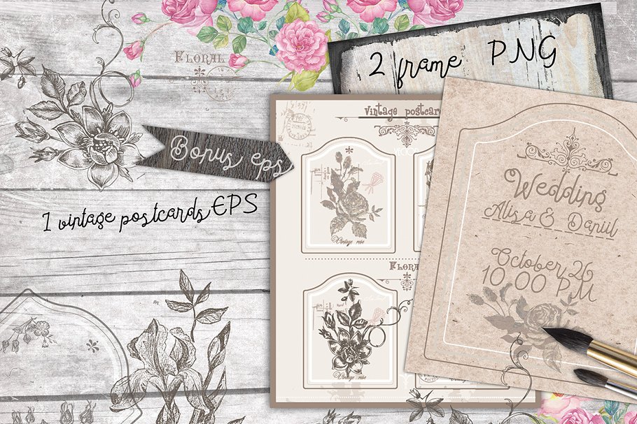 花卉与木的艺术矢量元素 flowers & wood插图(4)