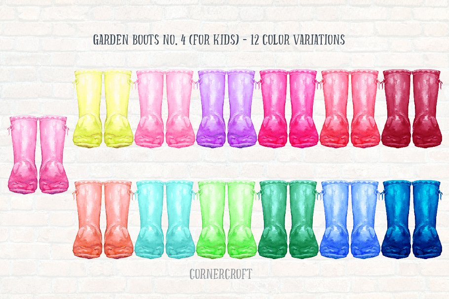 水彩胶靴长筒雨靴剪贴画 Watercolor Rubber Boots, Wellies插图(4)