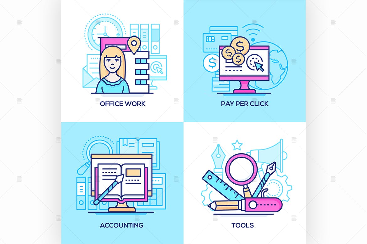 商业系列线条艺术矢量插画素材 Business – set of line design style illustration插图