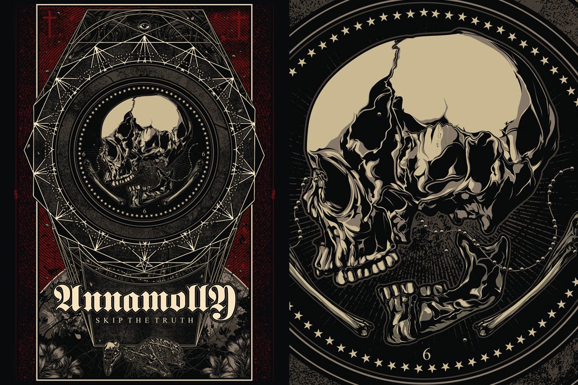 恐怖骷髅头手绘印花图案素材 Annamolly插图(1)