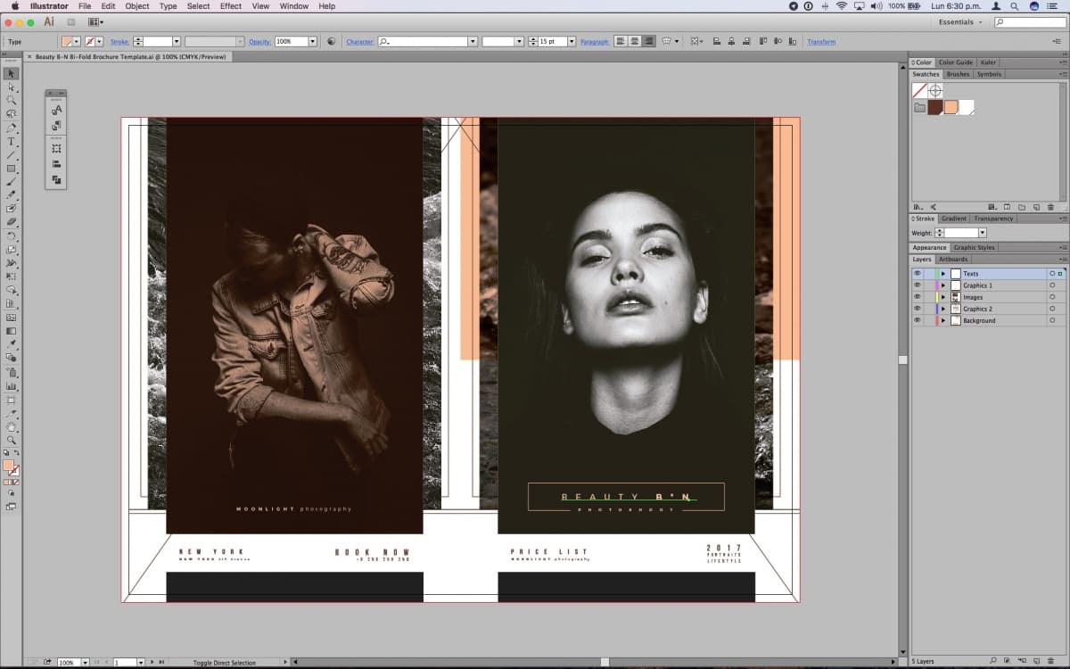A4折页产品手册模板 Beauty B*N, FREE Brochure Template Folded For Illustrator插图(2)