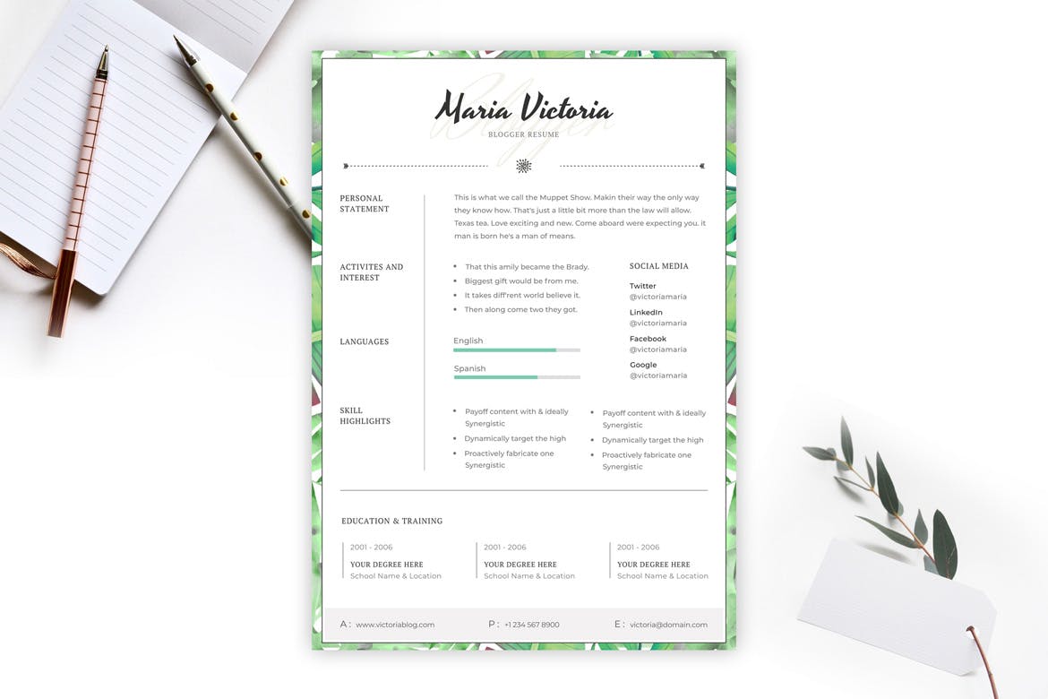 博客站长素材库精选简历模板 Blogger CV Template插图