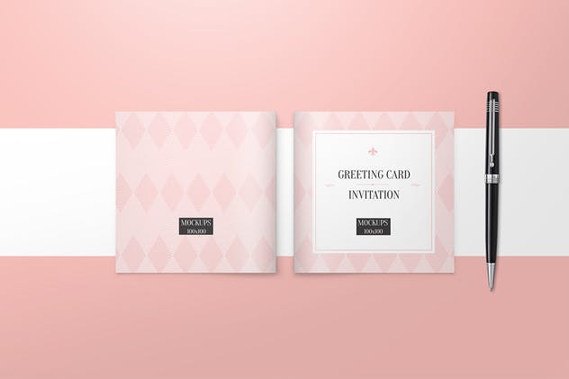 方形庆典贺卡/邀请函样机 Square Greeting Card / Invitation Mockups插图(4)